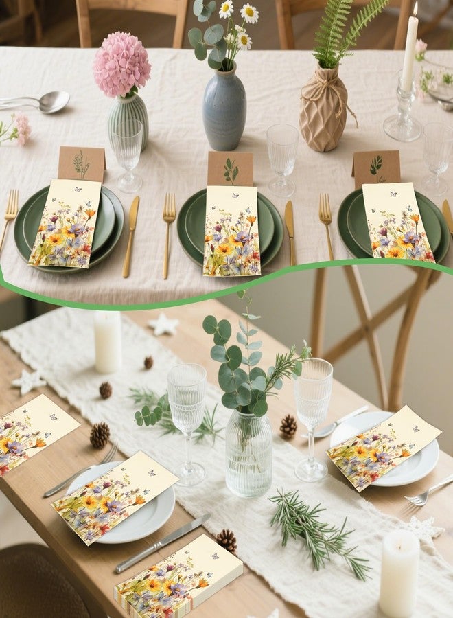 BOKFJBP ١٠٠ منديل ورقي مزخرف بالزهور - ٣ طبقات، مناديل ورقية للاستخدام مرة واحدة، مزينة برسومات زهور برية مائية، مناديل حمام، مناديل للضيوف، مناشف يد عتيقة مزينة برسومات زهور برية، مناسبة لأعياد الميلاد، وحفلات الزفاف الربيعية، وحفلات شاي العروس، وتزيين الحمام. - Image 4